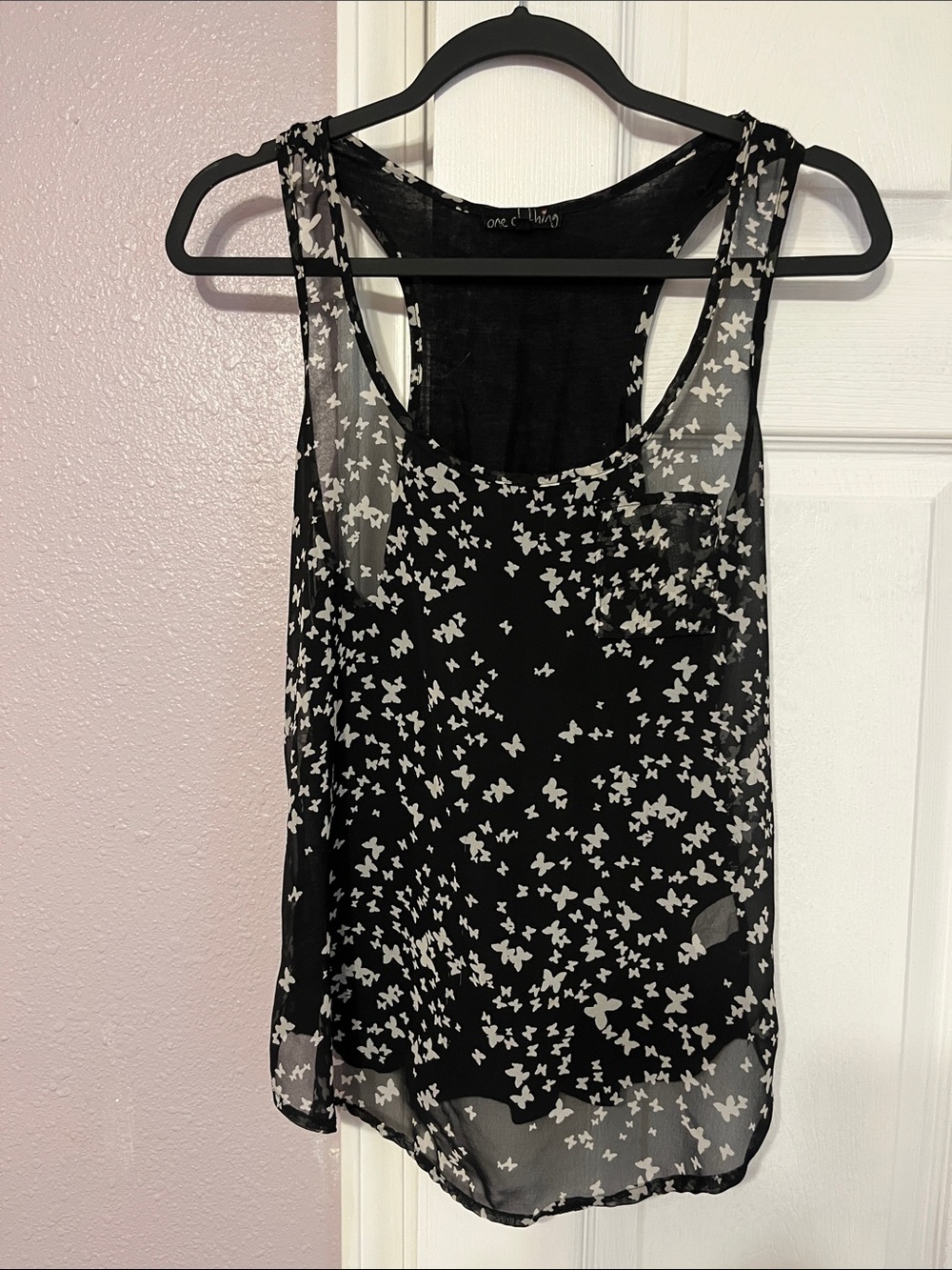 one clothing Black Sheer Butterfly Print Tank